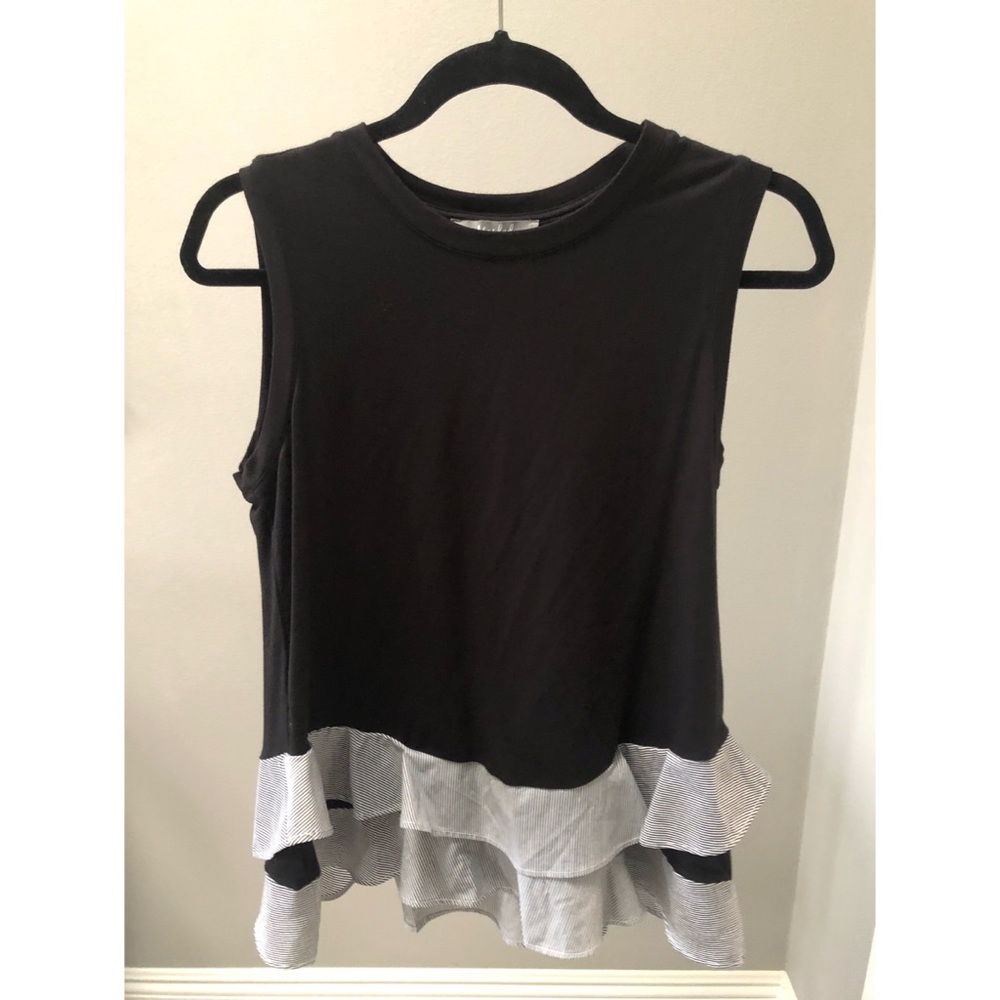 Black blouse with striped ruffled bottom